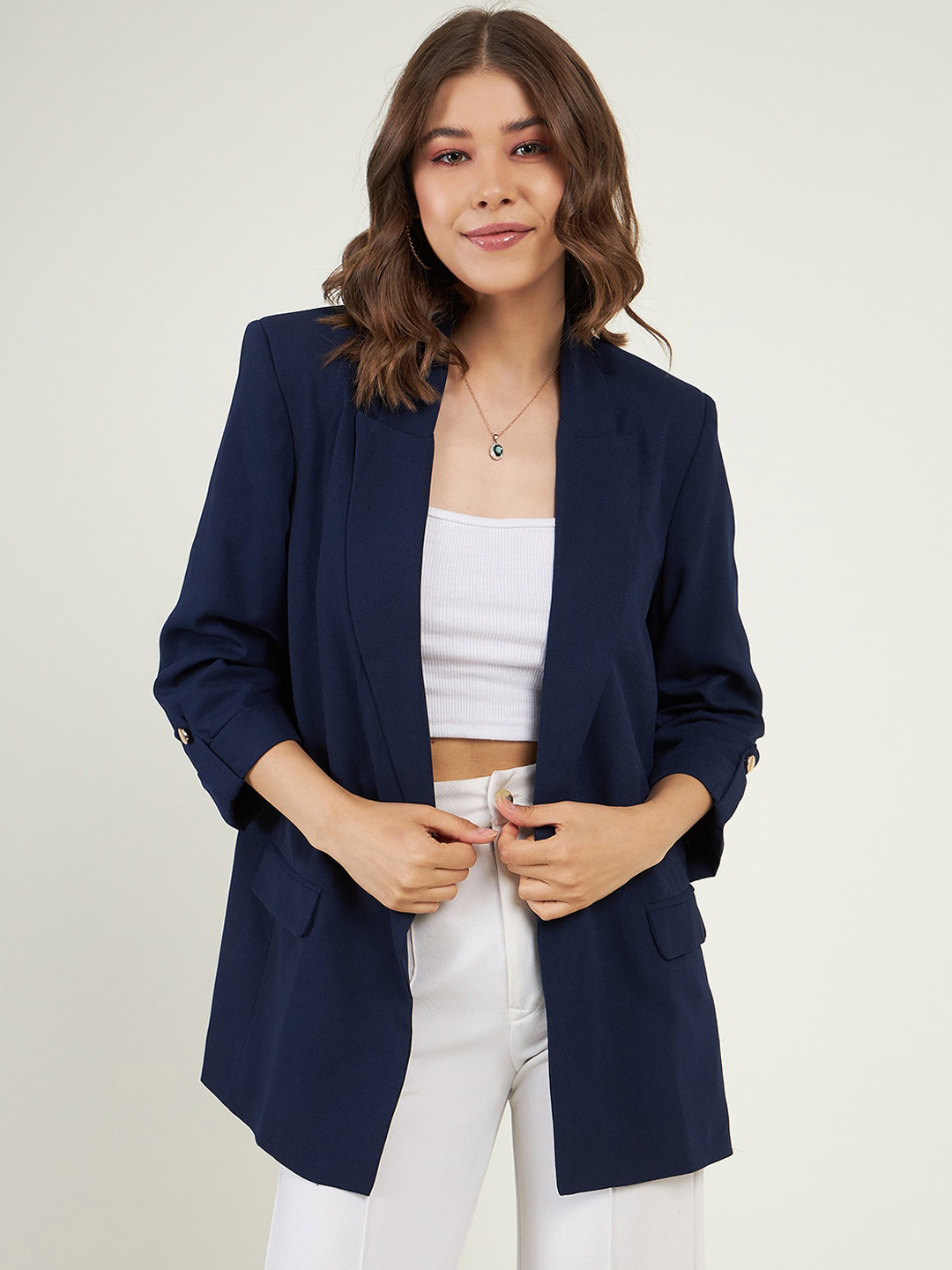 

JUNE & HARRY Peaked Lapel Comfort Fit Single Breasted Blazer, Navy blue