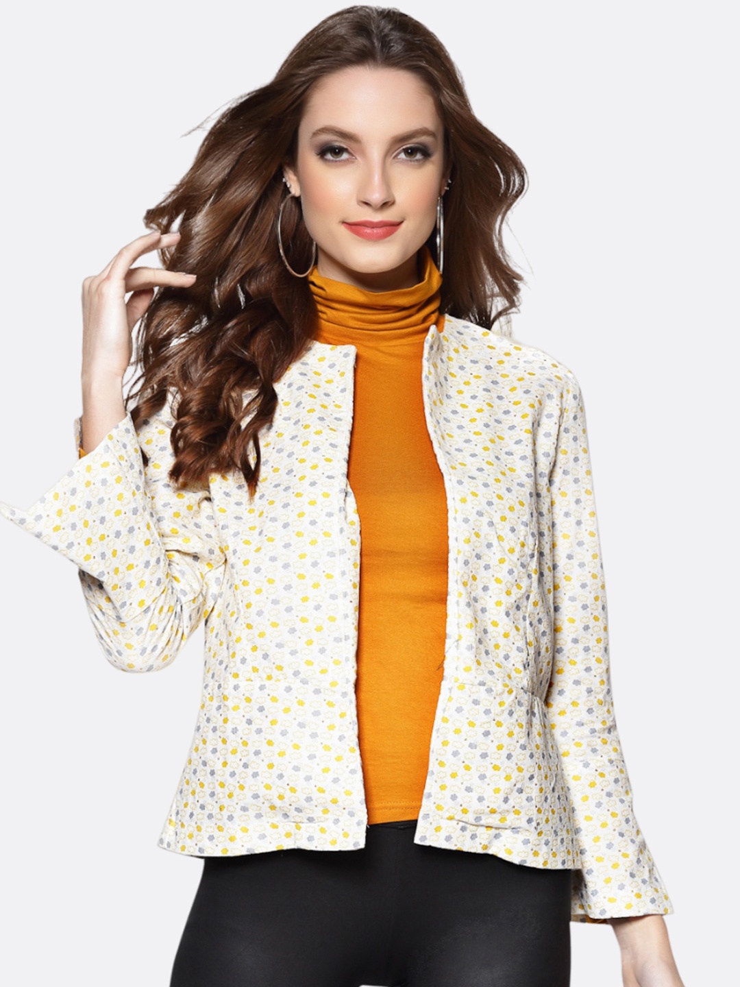 

Sera Floral Lightweight Outdoor Open Front Jacket With Embroidered, Off white