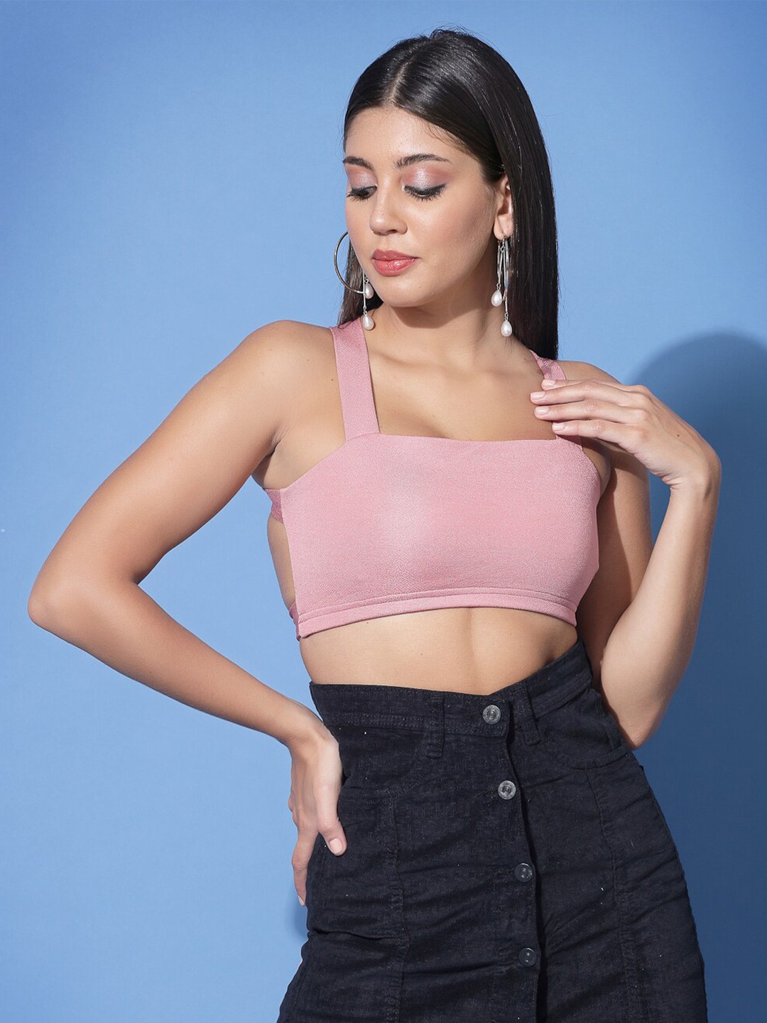 

Molly & Michel Tie-Up Detailed Shoulder Straps Crop Top, Pink