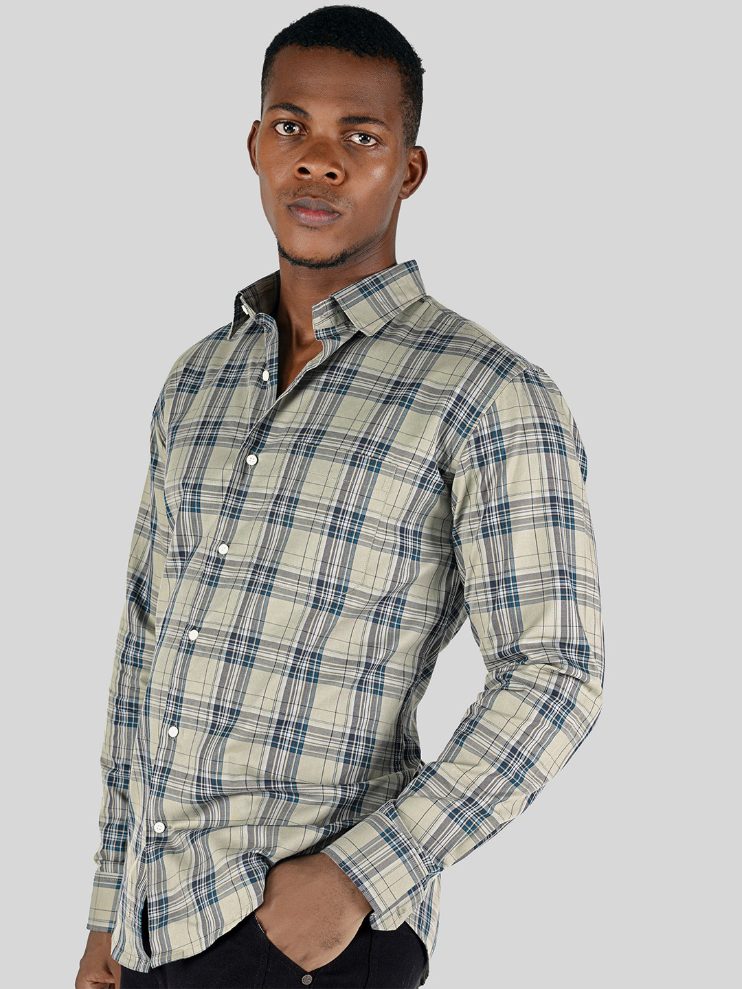 

FRENCH CROWN Standard Fit Tartan Checked Cotton Casual Shirt, Grey