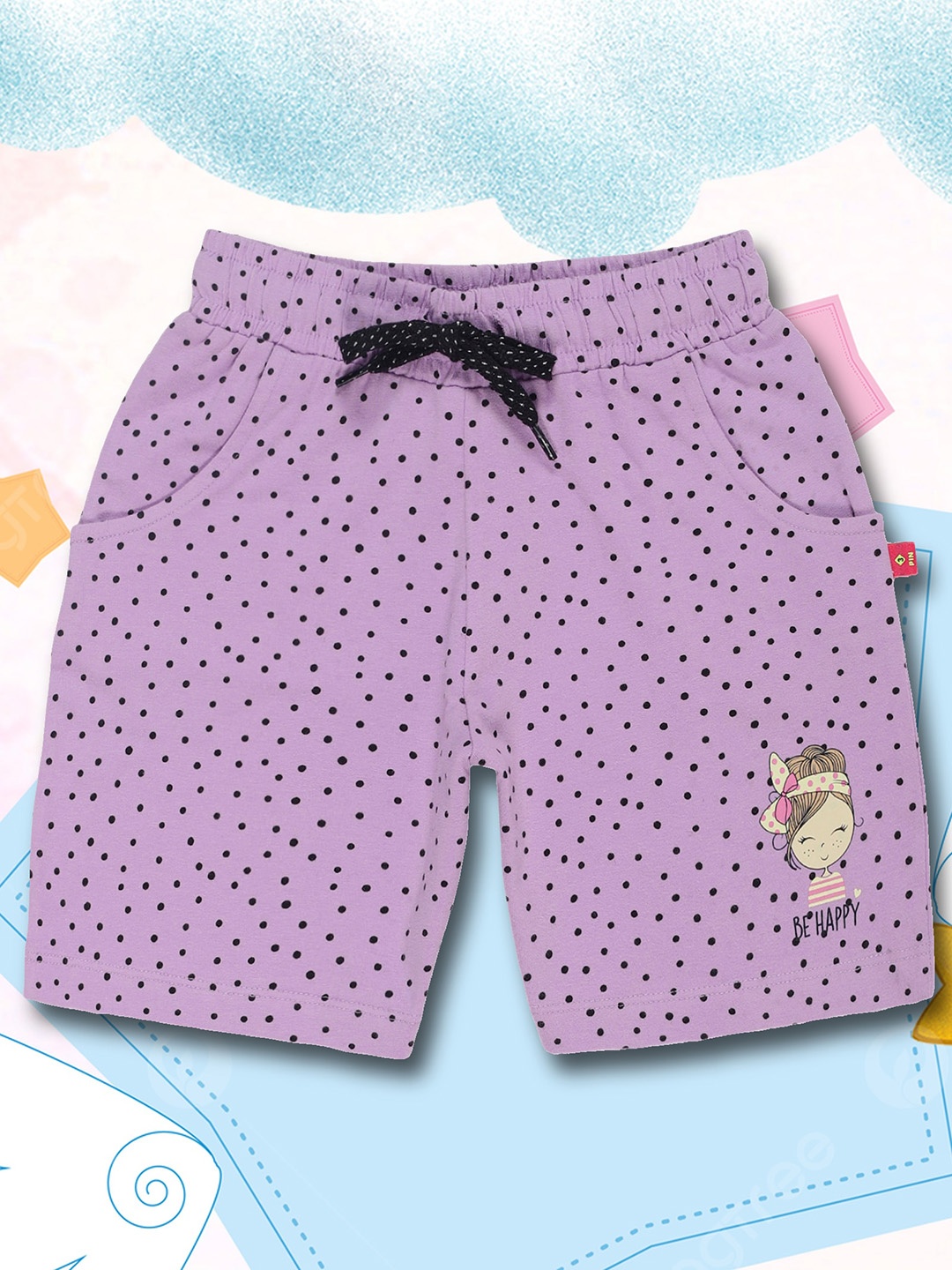 3PIN Girls Polka Dot Printed Cotton Shorts, Lavender