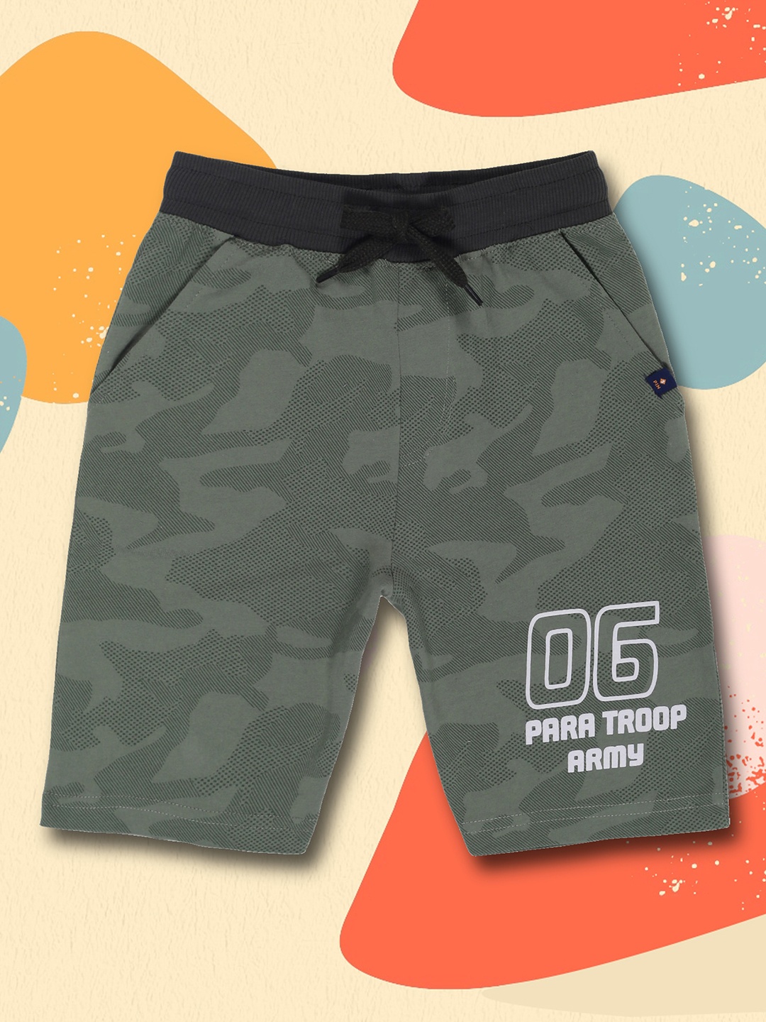 

3PIN Boys Camouflage Printed Cotton Regular Shorts, Olive