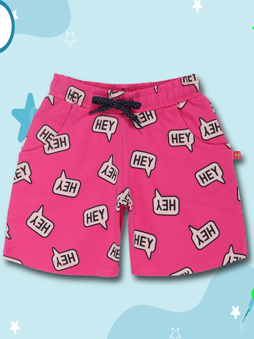 3PIN Girls Typography Printed Cotton Shorts, Pink