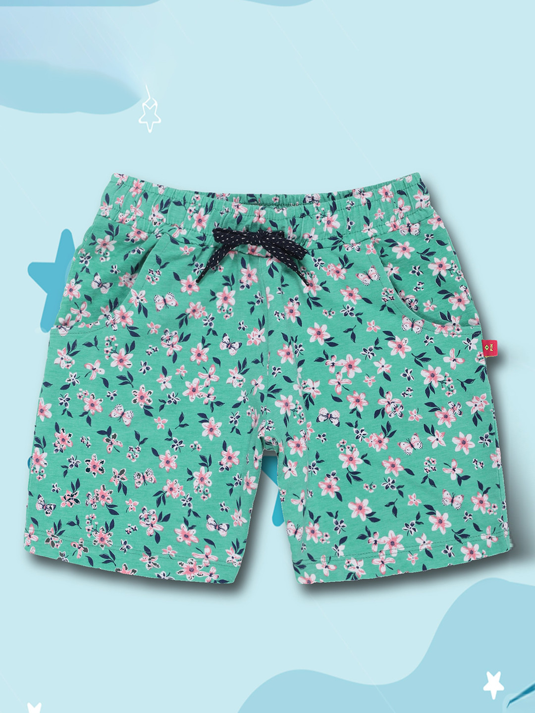 

3PIN Girls Floral Printed Cotton Regular Shorts, Green