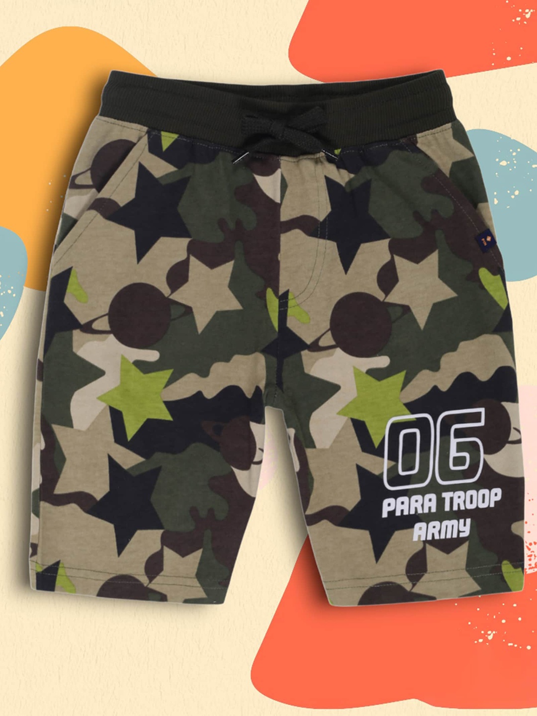 

3PIN Boys Mid-Rise Camouflage Printed Cotton Outdoor Shorts, Green