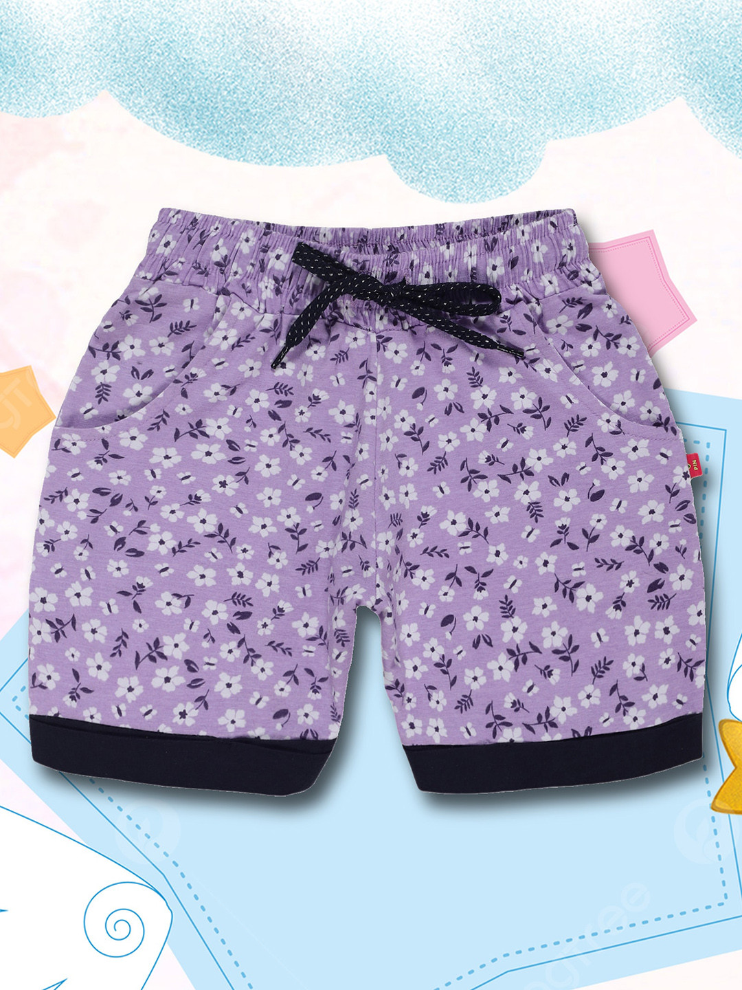 

3PIN Girls Floral Printed Cotton Shorts, Lavender