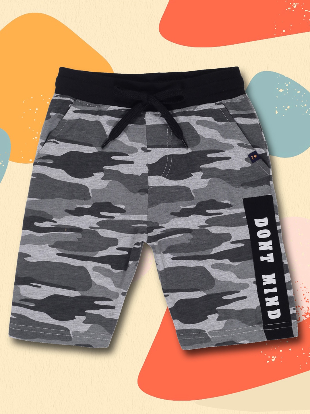 3PIN Boys Mid-Rise Camouflage Printed Cotton Outdoor Shorts, Grey