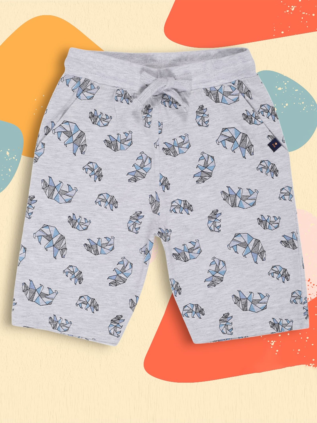 

3PIN Boys Conversational Printed Cotton Regular Shorts, Grey melange