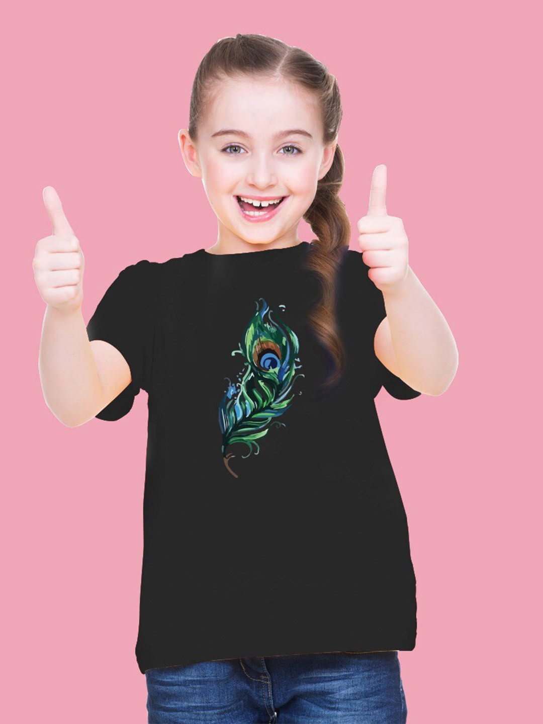 

BRATMA Girls Graphic Printed Cotton T-shirt, Black