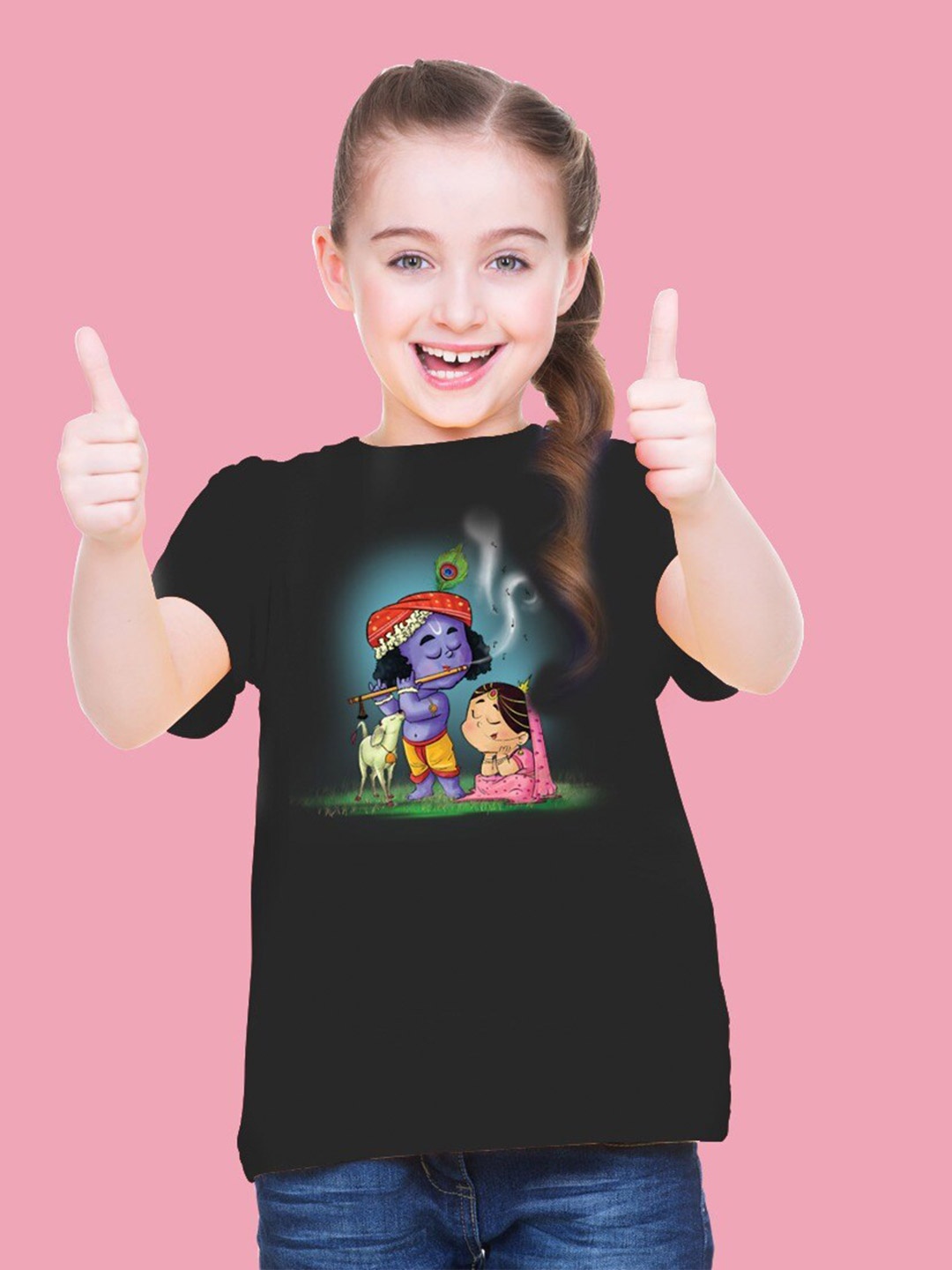 

BRATMA Girls Graphic Printed Cotton T-shirt, Black