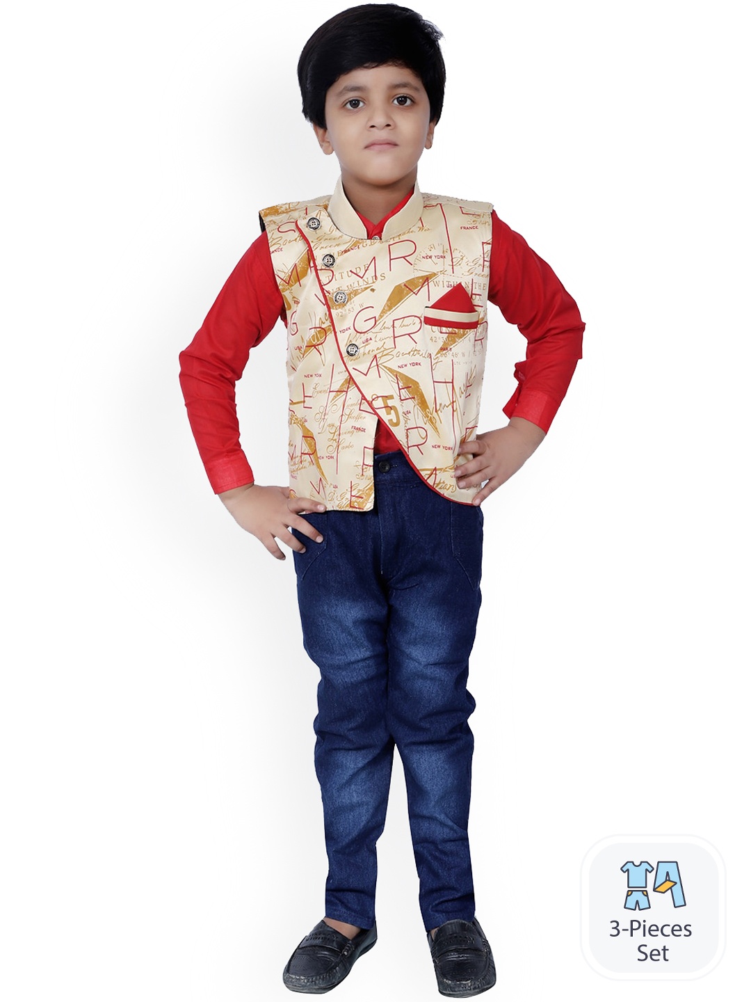 

BAESD Boys Printed Three-Piece Single-Breasted Suit, Red