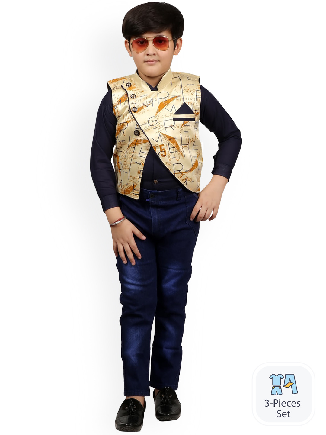 

BAESD Boys 3 Pieces Pure Cotton Shirt With Trousers & Waistcoat, Navy blue