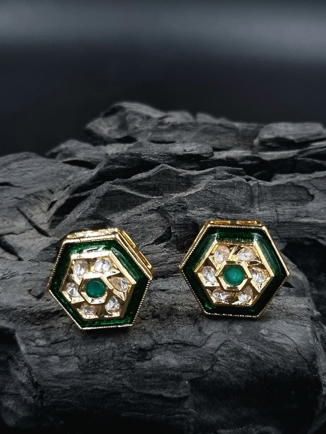 

Anouk Gold Plated Kundan Stud Earrings, Green