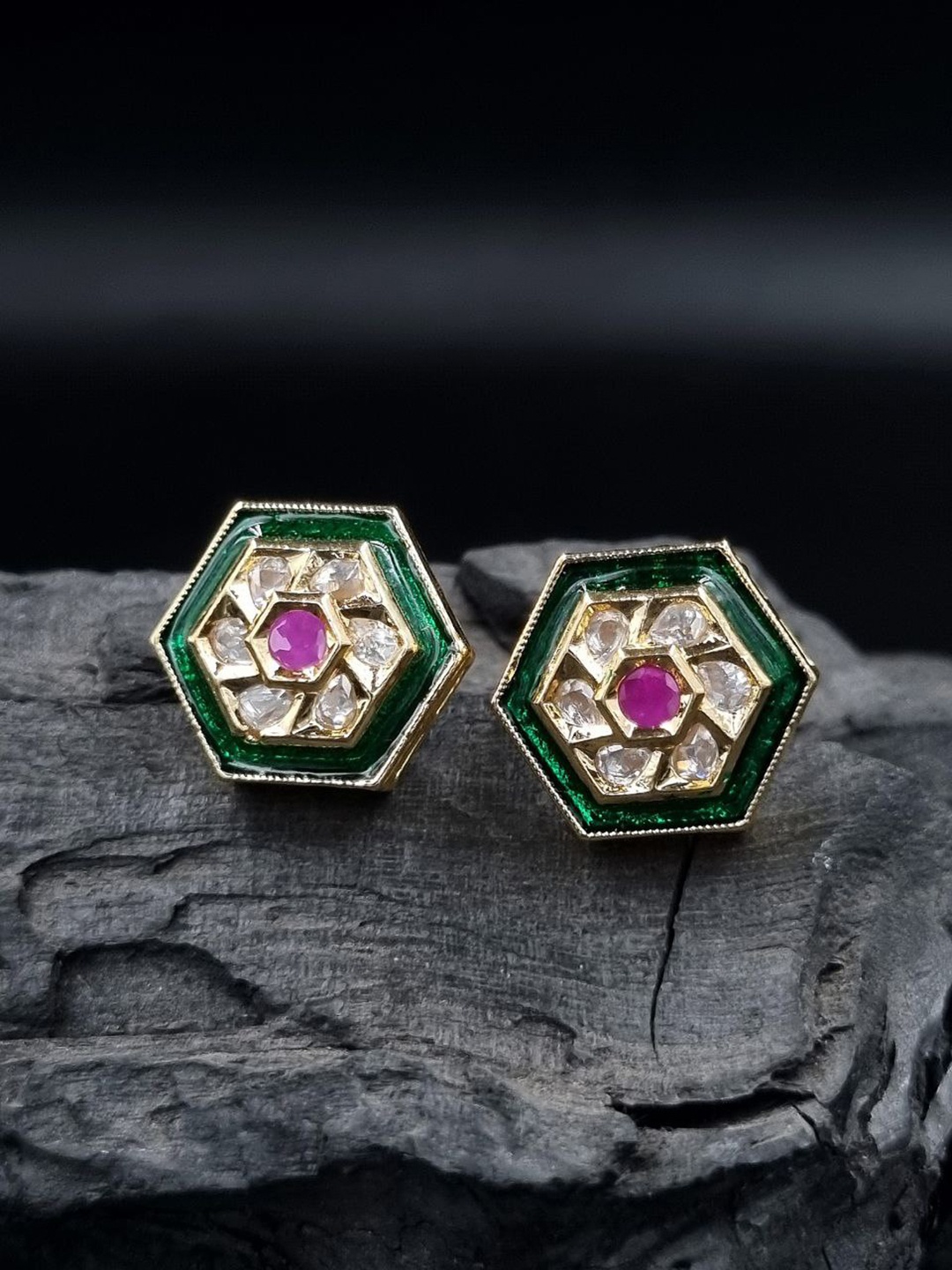 

Anouk Gold-Plated Geometric Studs Earrings, Green