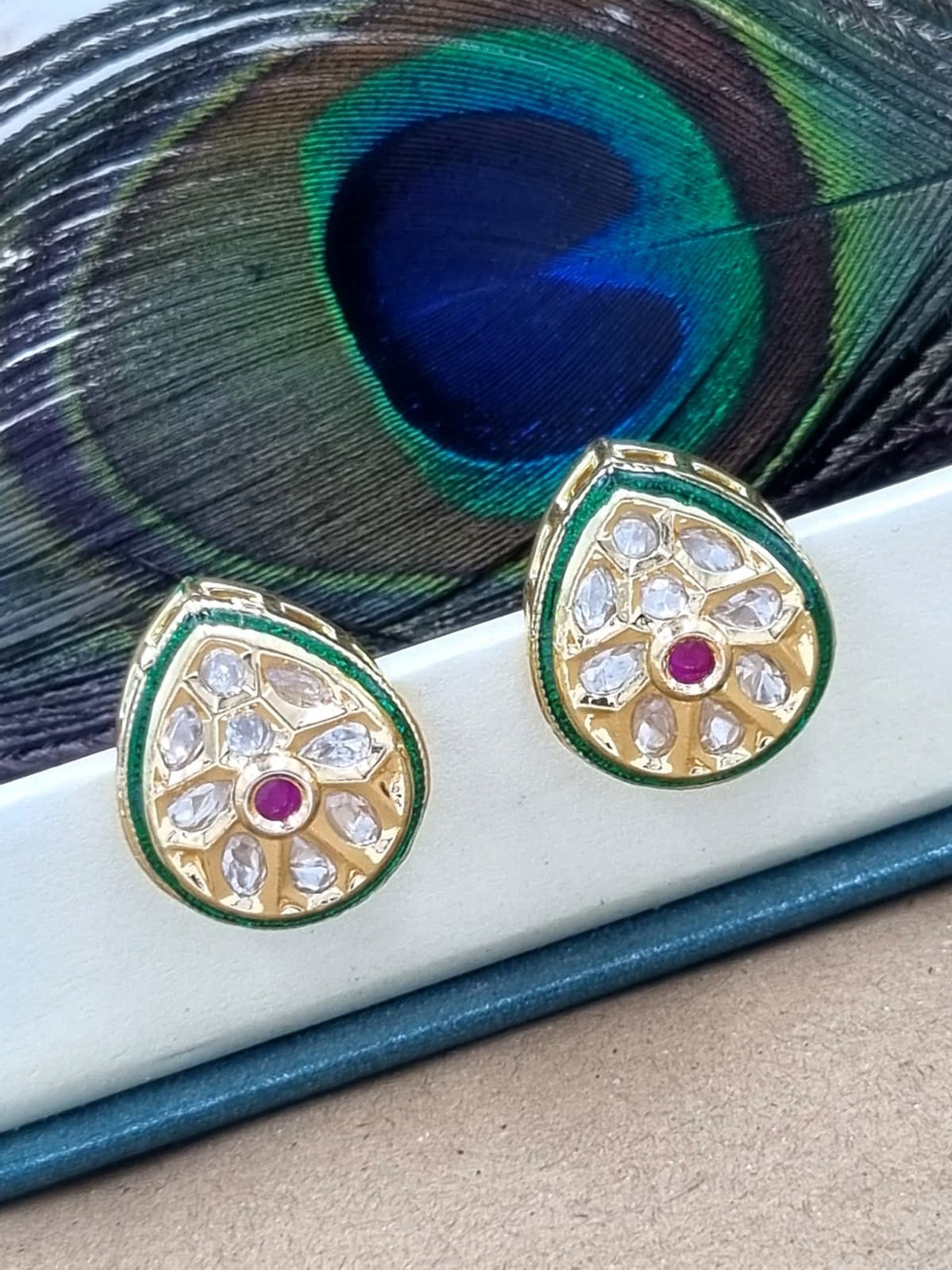 

Anouk Gold-Plated Teardrop Shaped Studs Earrings, Green