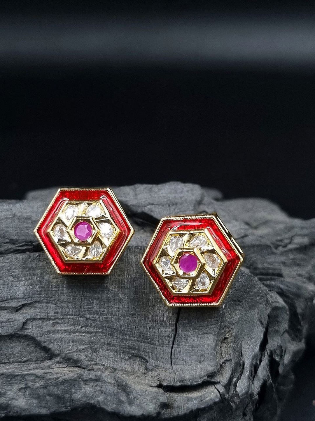 

Anouk Maroon Gold-Plated Contemporary Studs