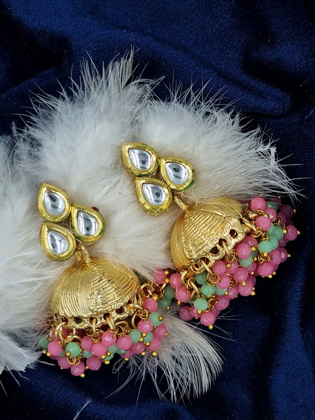 

Anouk Gold-Toned and Pink Gold-Plated Jhumkas Earrings