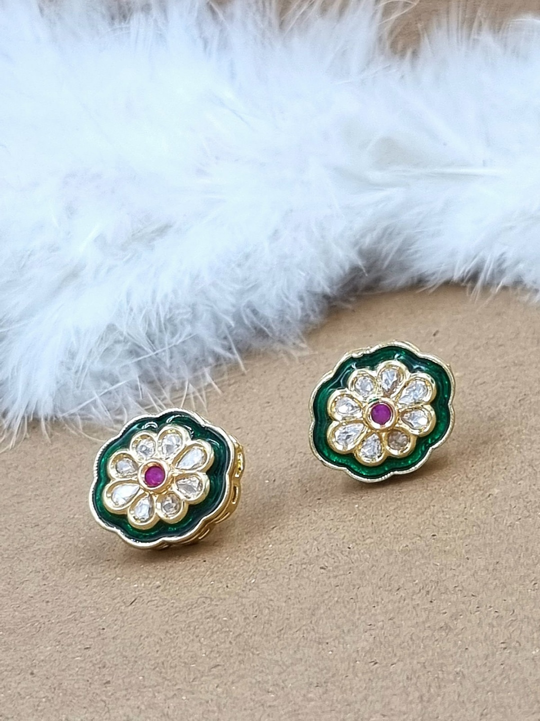 

Anouk Green Gold-Plated Studs Earrings