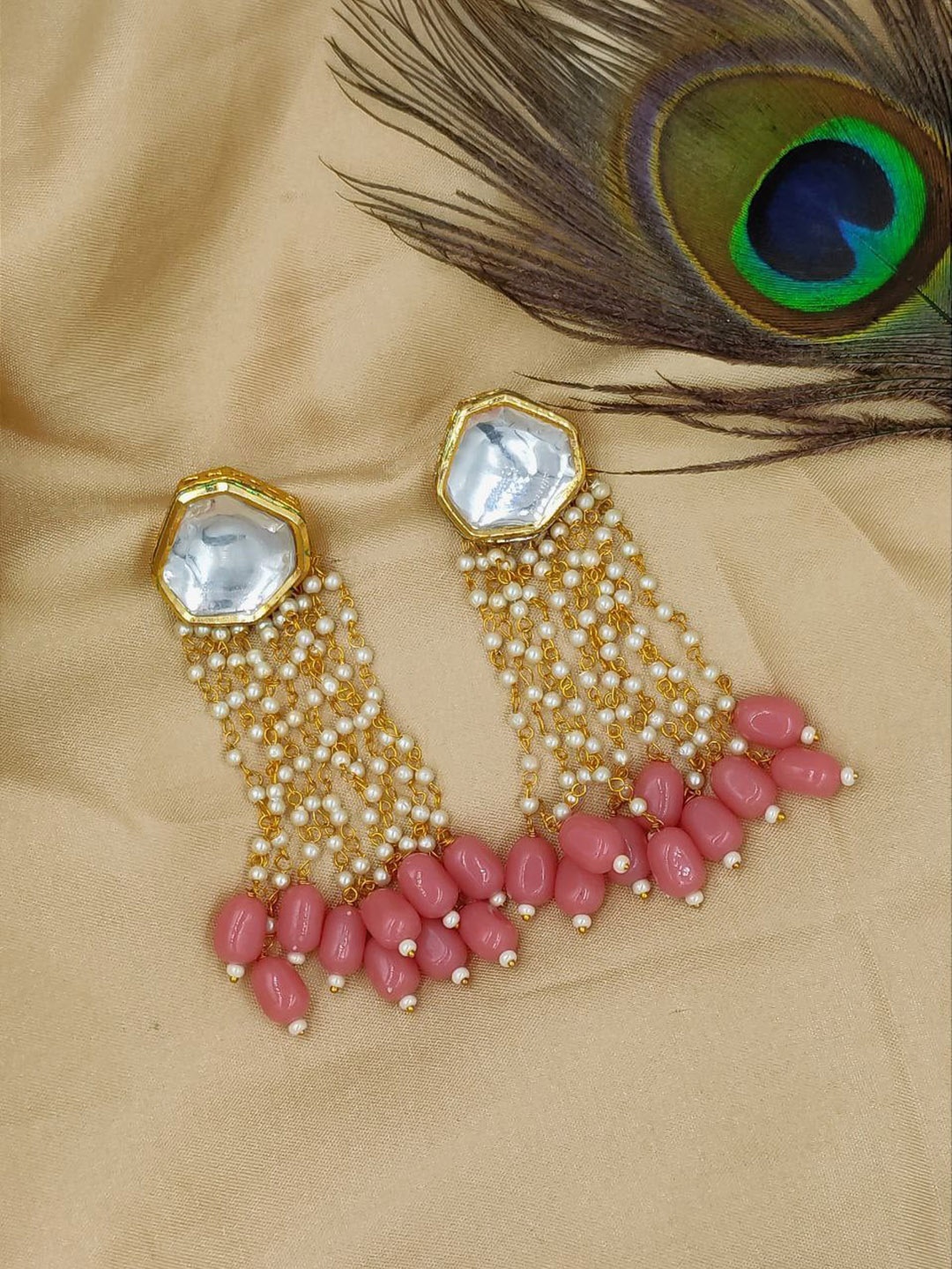 

Anouk Pink Gold-Plated Stone Studded Drop Earrings