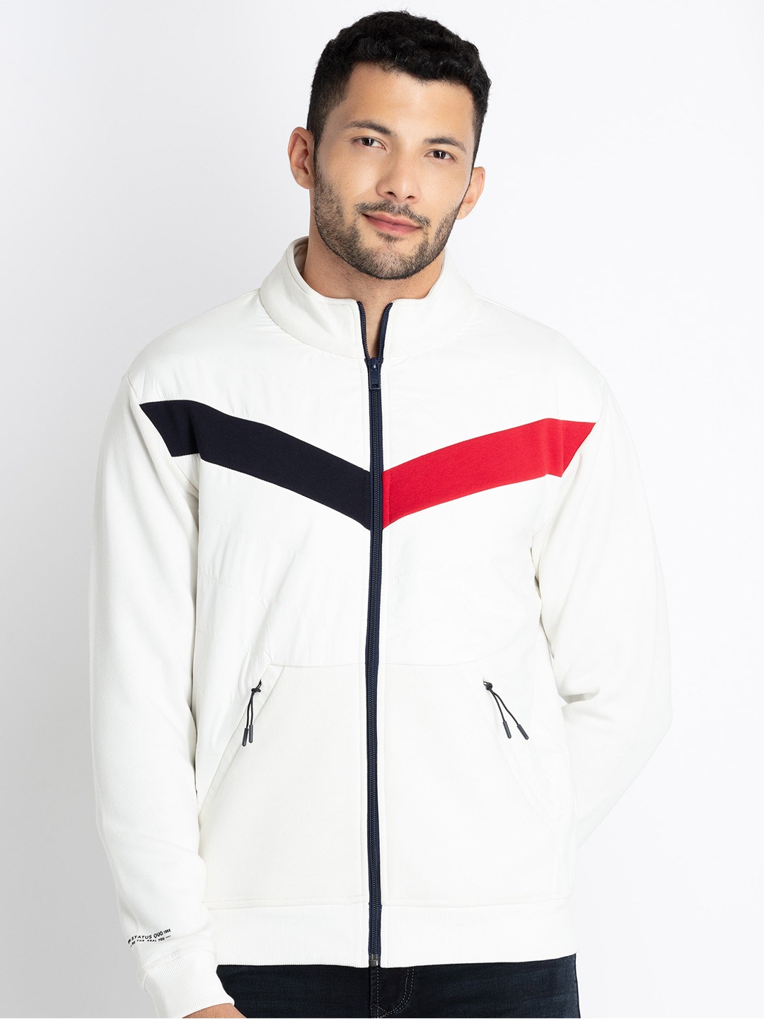 

Status Quo Front Open Mock Collar Cotton Sweatshirt, Off white