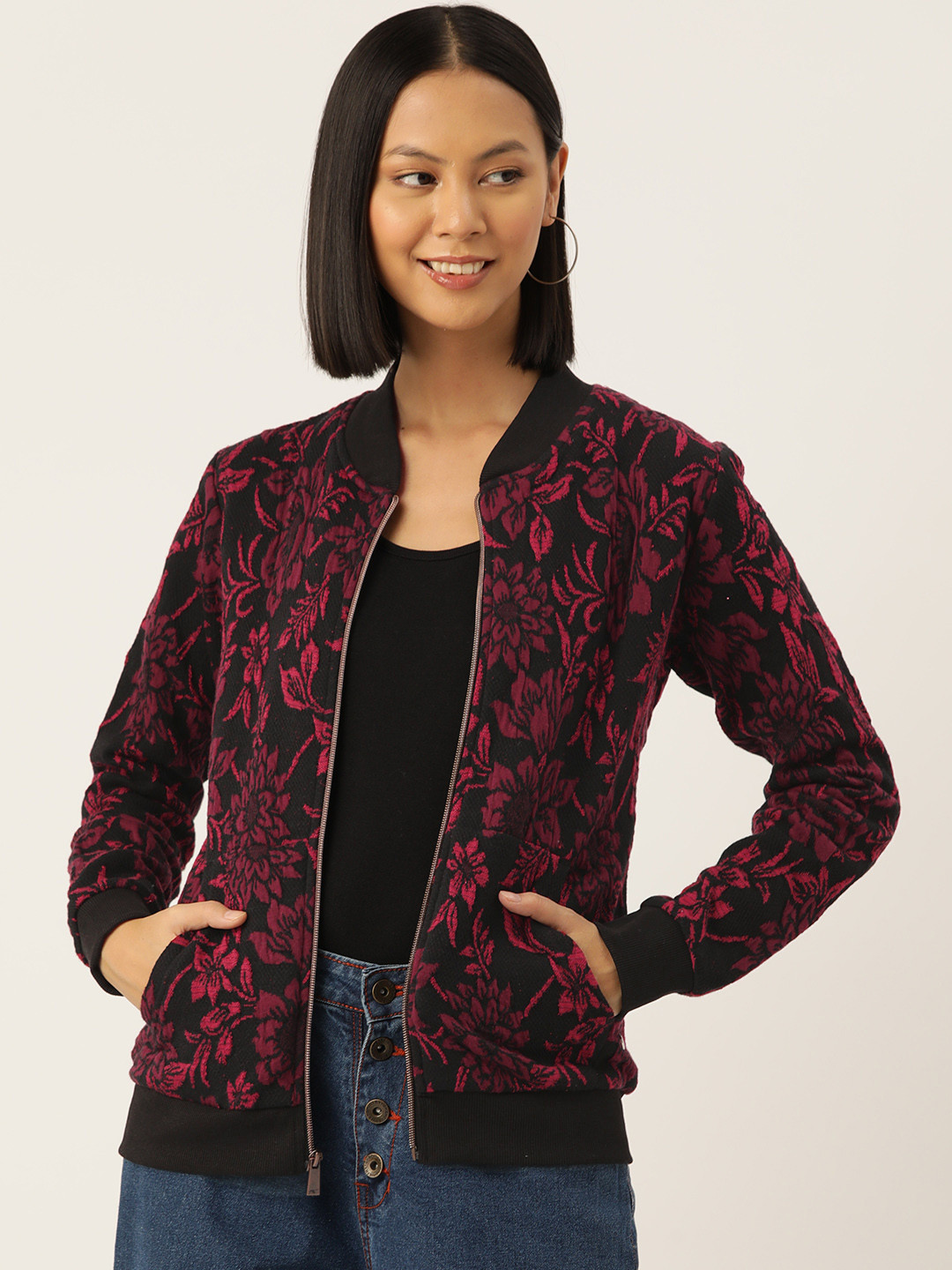

Monte Carlo Floral Front-Open Sweatshirt, Black