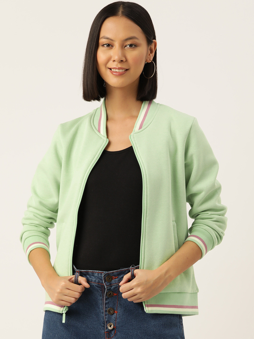 

Monte Carlo Stand Collar Front-Open Sweatshirt, Green