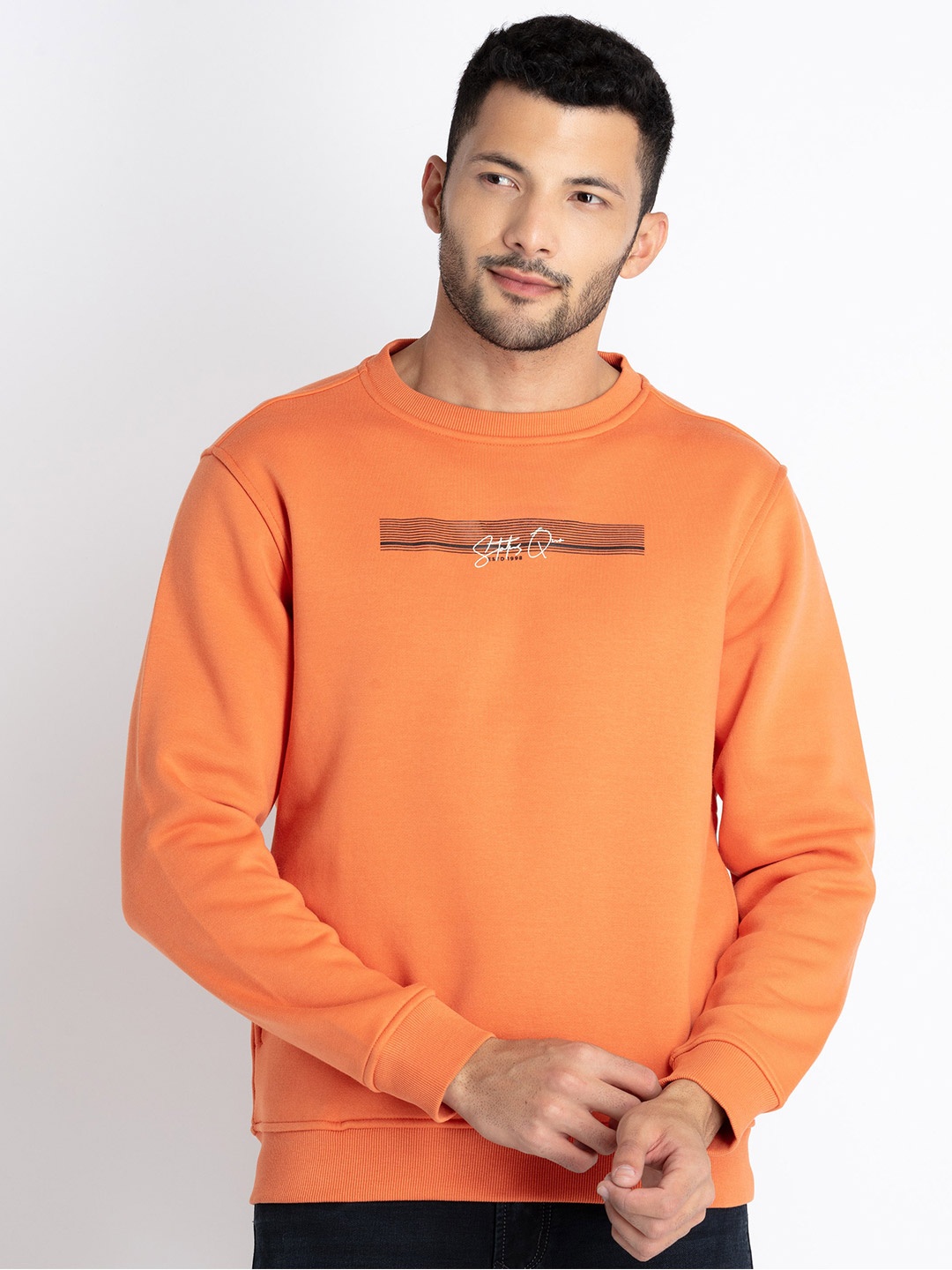 

Status Quo Typography Printed Cotton Pullover, Orange