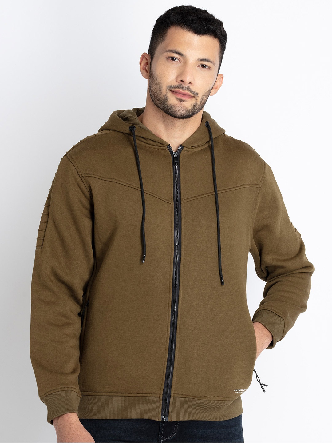 

Status Quo Front Open Hooded Cotton Sweatshirt, Olive