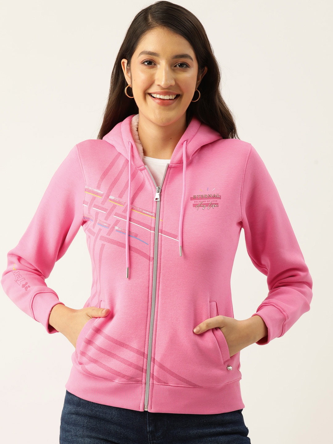 

Monte Carlo Women Printed Hooded Sweatshirt, Pink