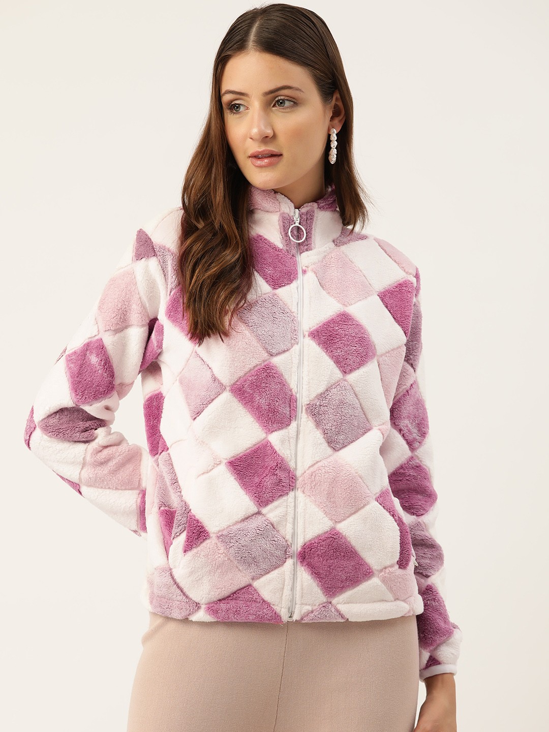 

Monte Carlo Faux Fur Checked Sweatshirt, Pink