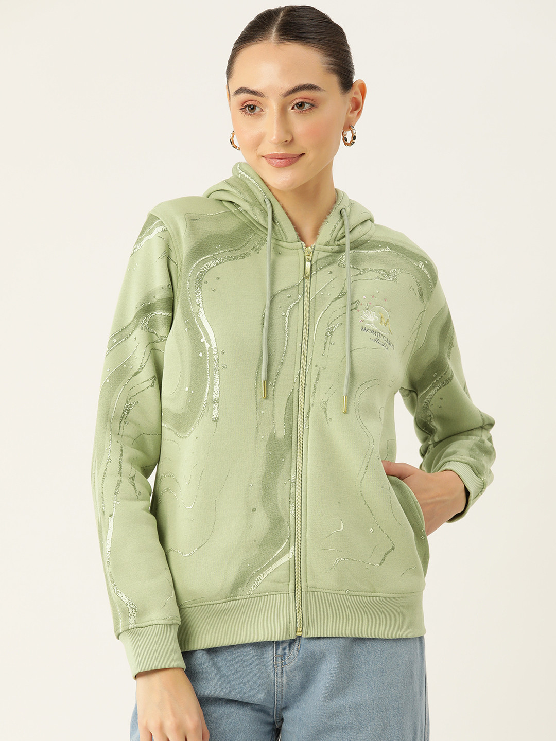 

Monte Carlo Printed Hooded Front-Open Sweatshirt, Green