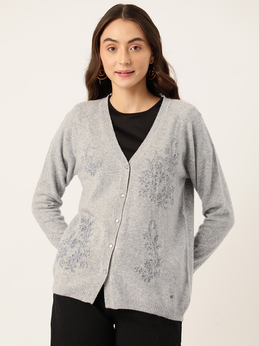 

Monte Carlo Embellished Woollen Cardigan, Grey melange