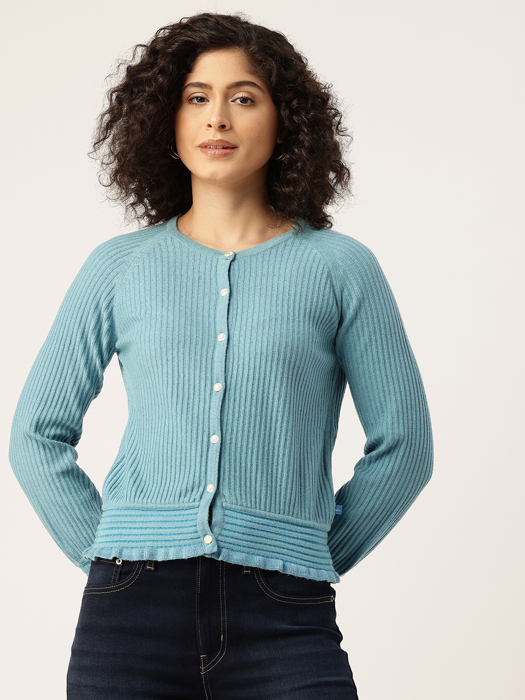 

Monte Carlo Women Self Striped Cardigan, Blue