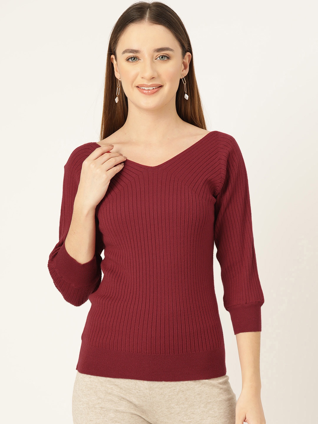 

Monte Carlo V-neck Knitted Top, Maroon