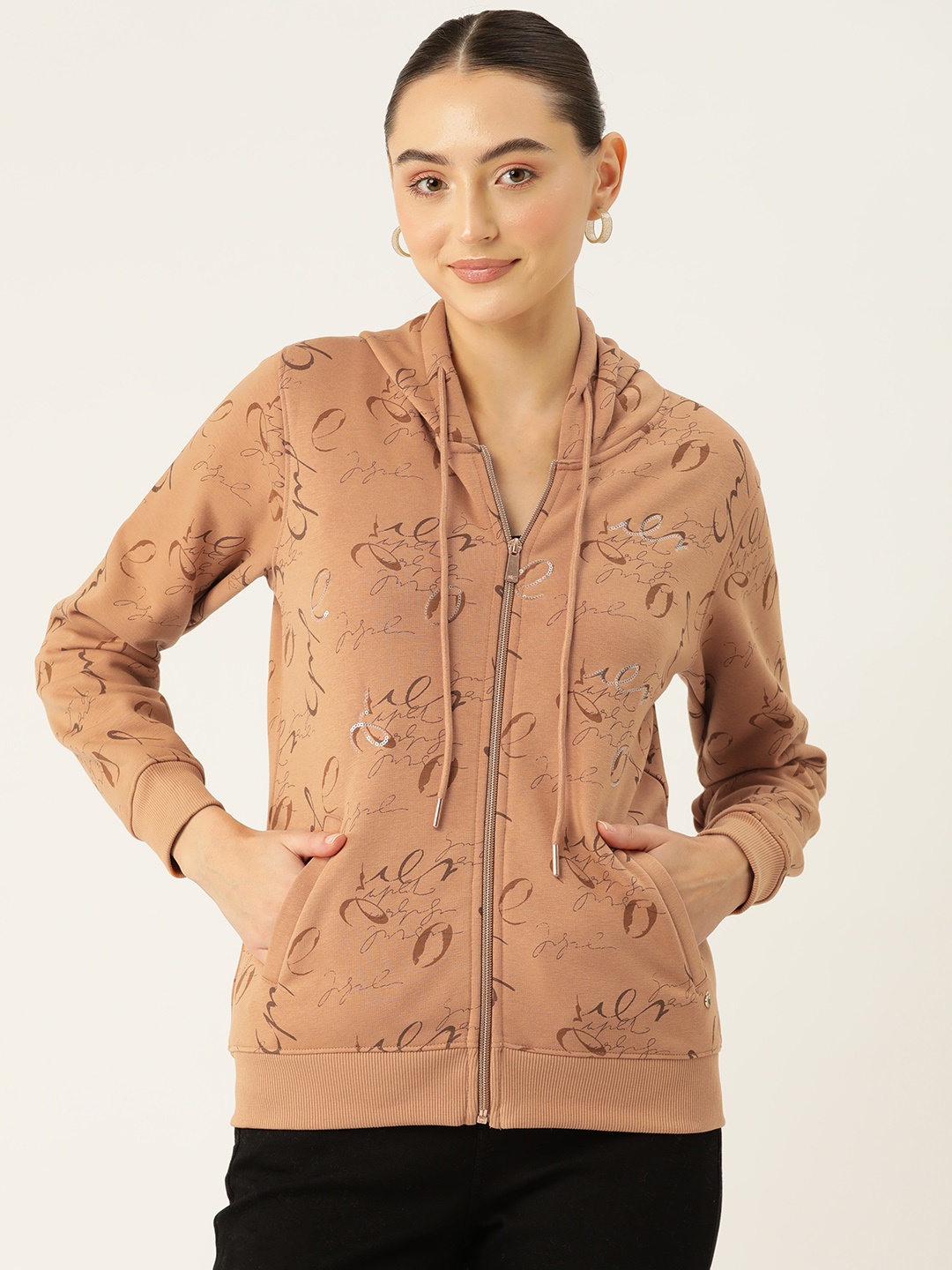 

Monte Carlo Abstract Printed Sequin Detailed Hooded Sweatshirt, Brown