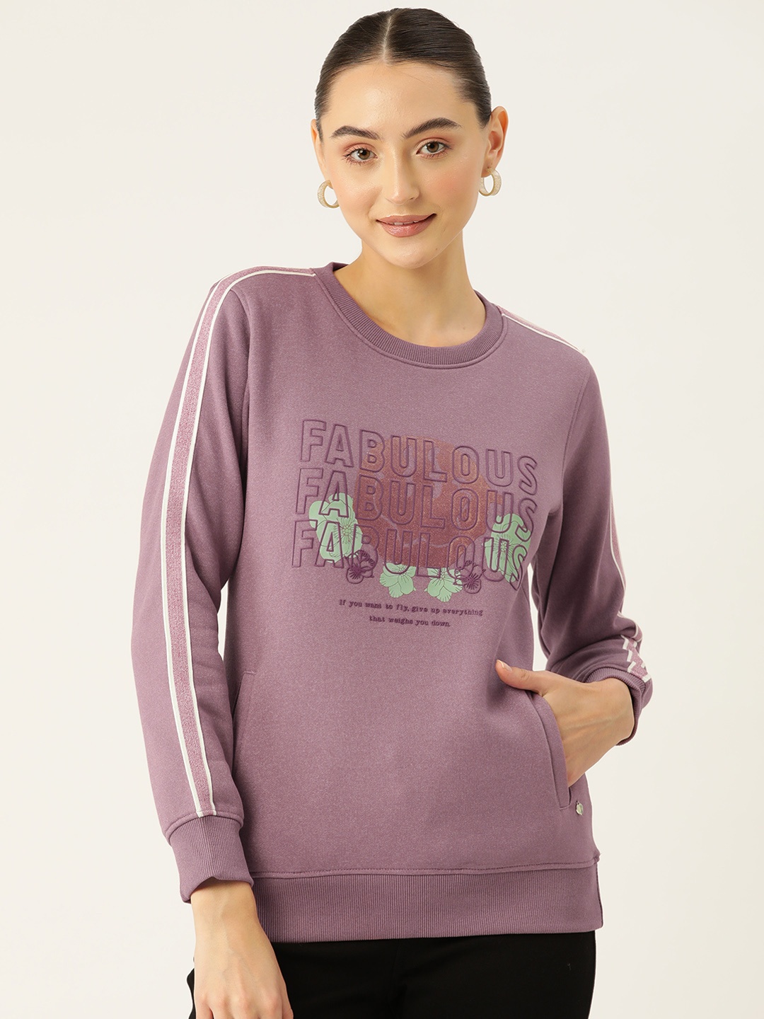 

Monte Carlo Typography Printed Striped Detail Sweatshirt, Mauve