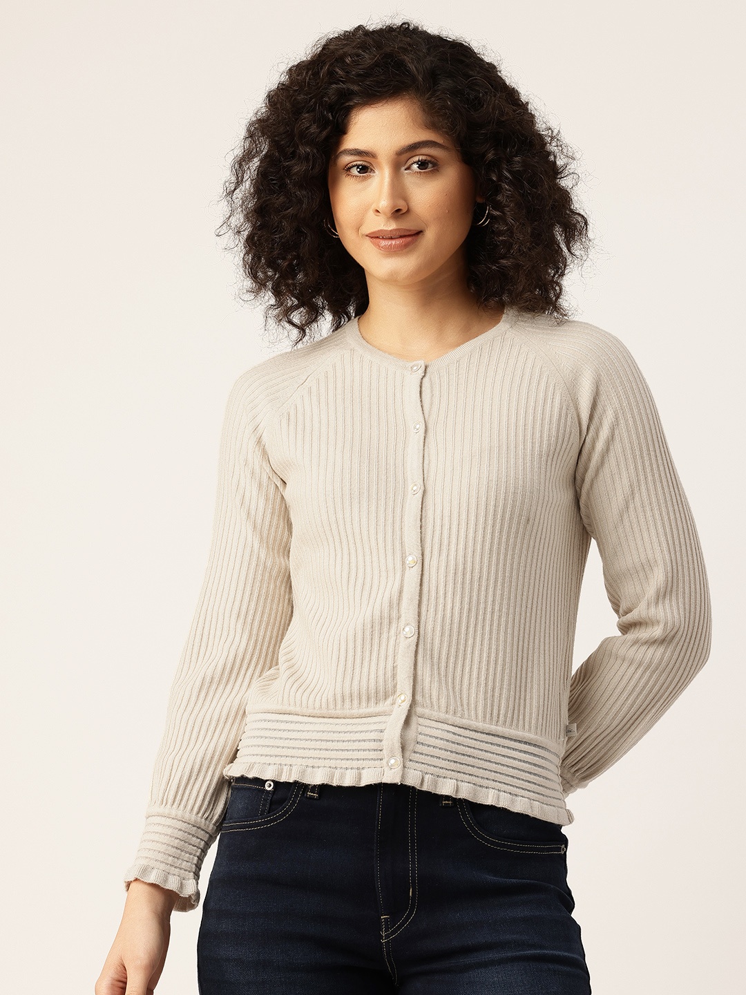 

Monte Carlo Women Self Striped Cardigan, Off white