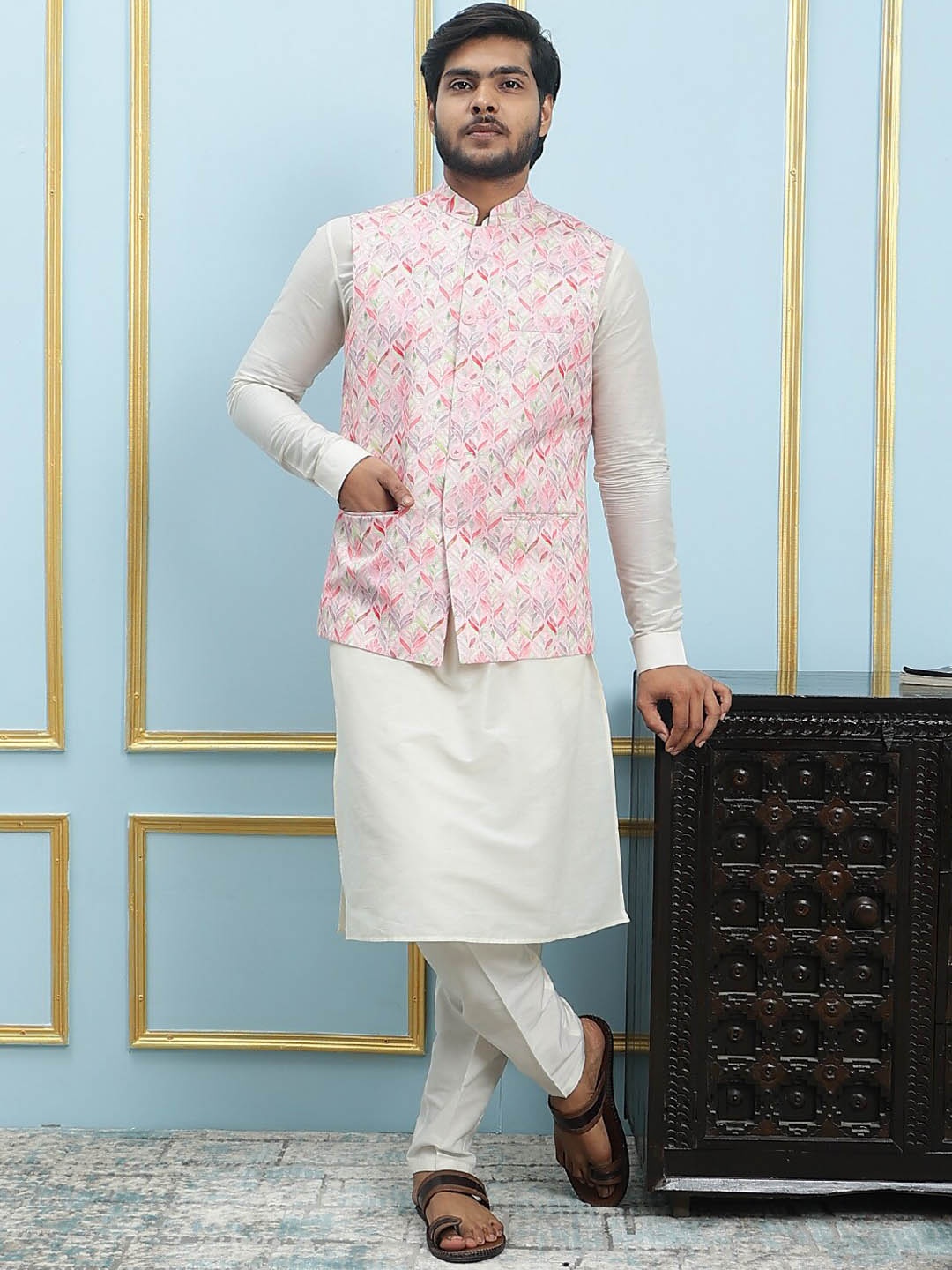 

See Designs Printed Nehru Jacket, Pink