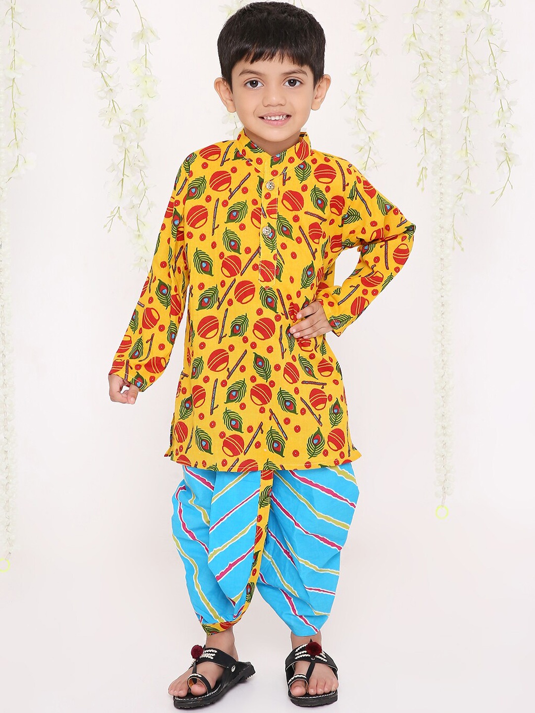 

KID1 Boys Ethnic Motifs Printed Regular Pure Cotton Kurta with Dhoti Pants, Yellow
