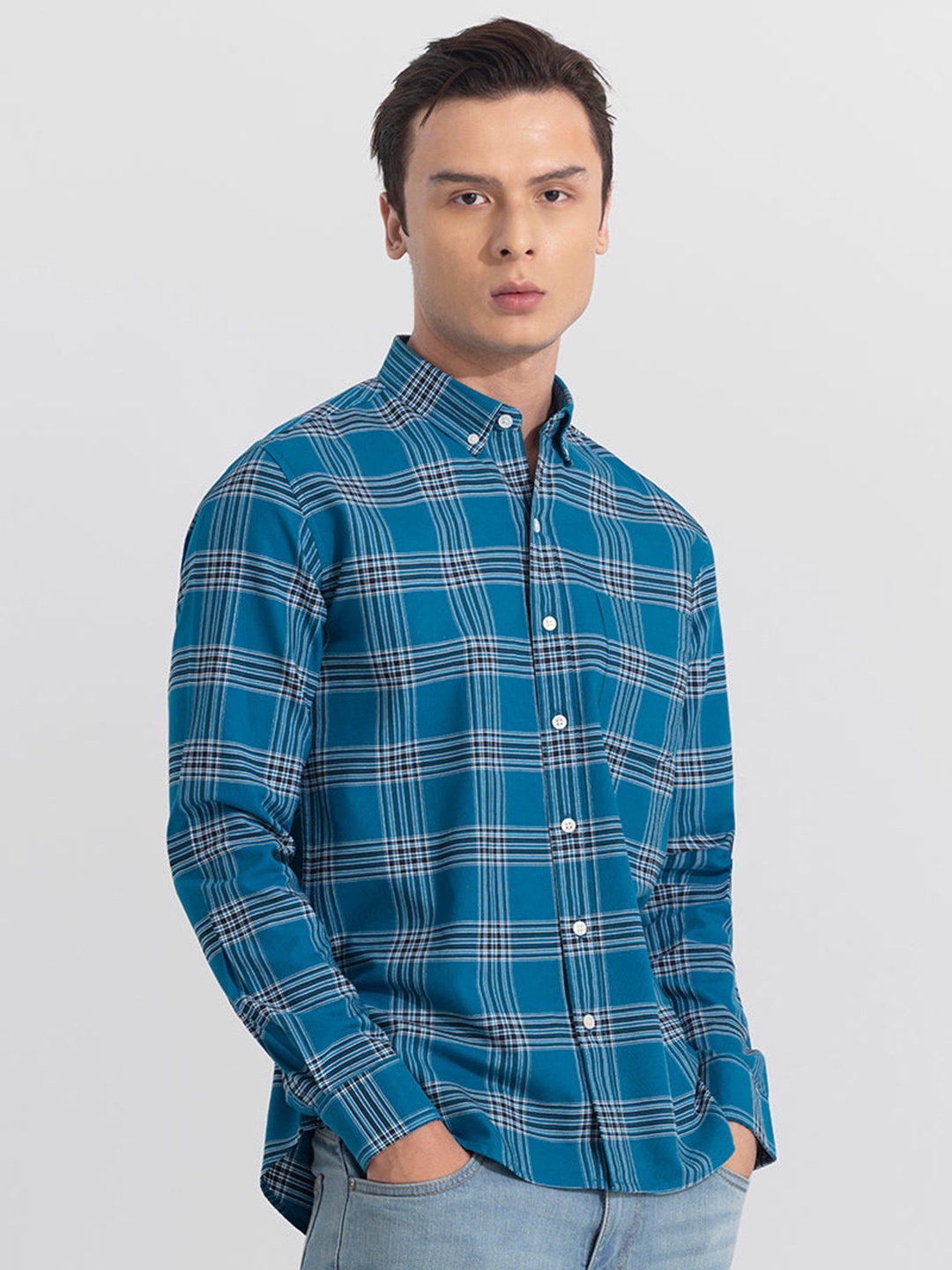 

Snitch Blue Tartan Checked Cotton Classic Slim Fit Opaque Casual Shirt