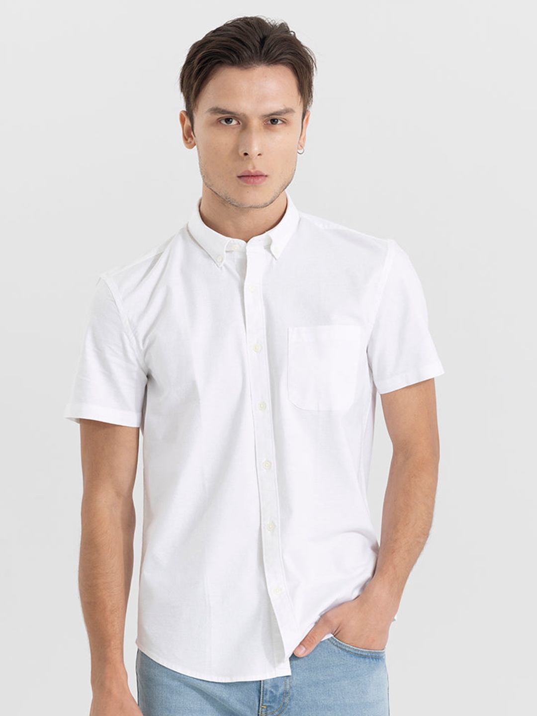 

Snitch Classic Slim Fit Button-Down Collar Casual Shirt, White