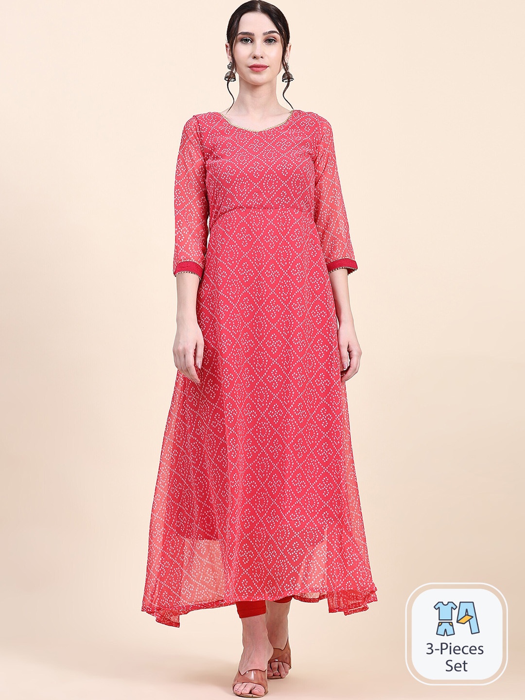 

Nimidiya Bandhani Printed Georgette Kurta with Dupatta, Pink