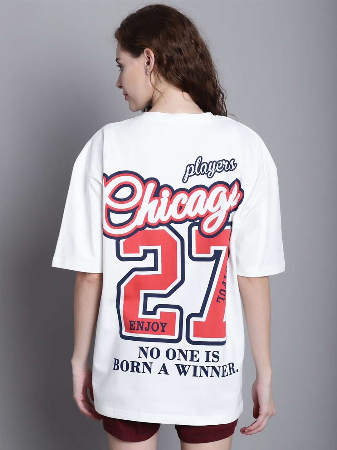 

DOOR74 Typography Printed Oversized Cotton T-shirt, Off white