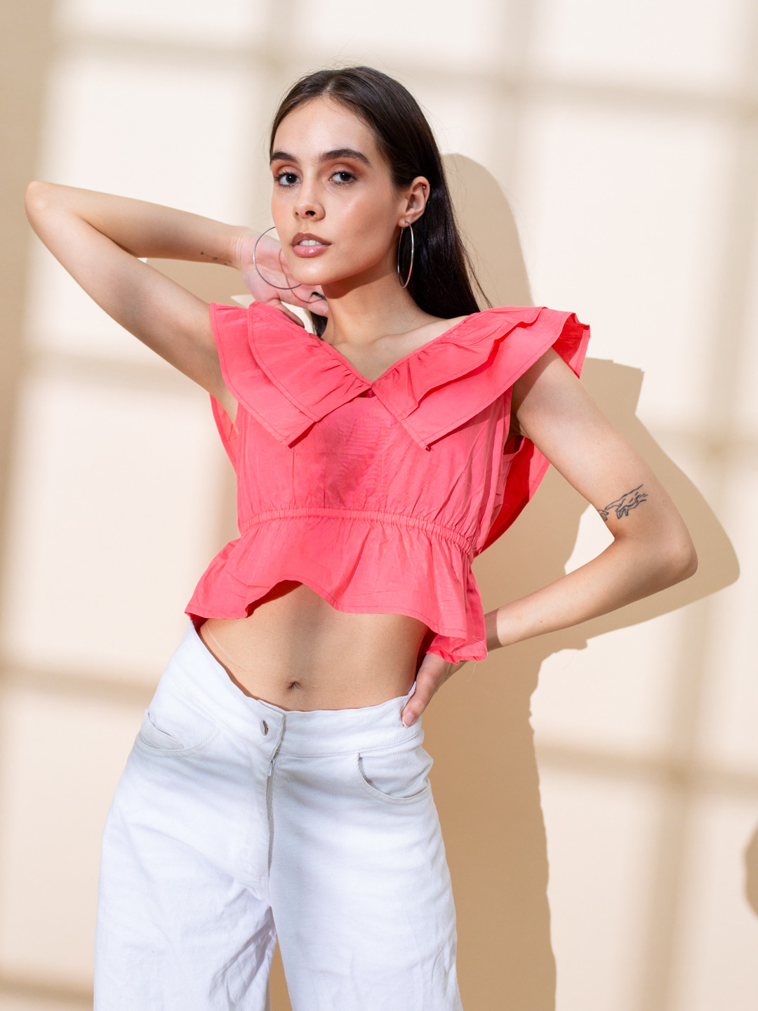 

Stylecast X Hersheinbox Cotton Cinched Waist Crop Top, Pink