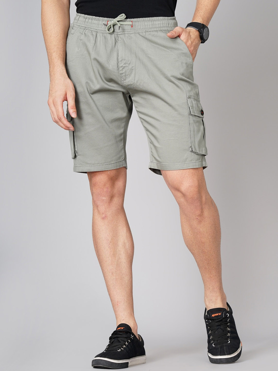 

PAUL STREET Men Cotton Cargo Shorts, Grey