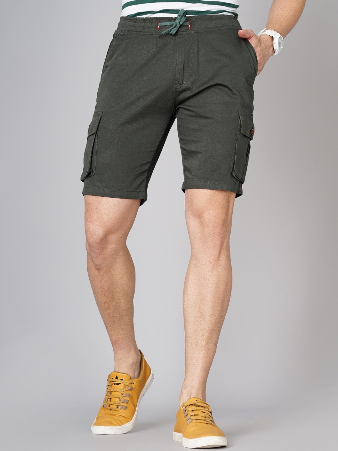 PAUL STREET Men Cotton Cargo Shorts, Charcoal