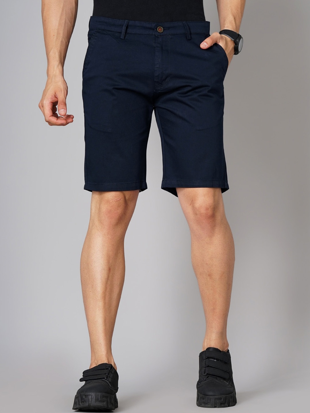 

PAUL STREET Men Mid Rise Cotton Shorts, Navy blue