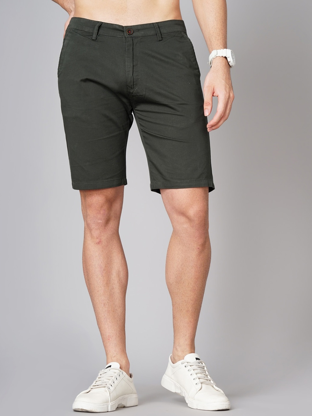 PAUL STREET Men Mid Rise Cotton Shorts, Olive