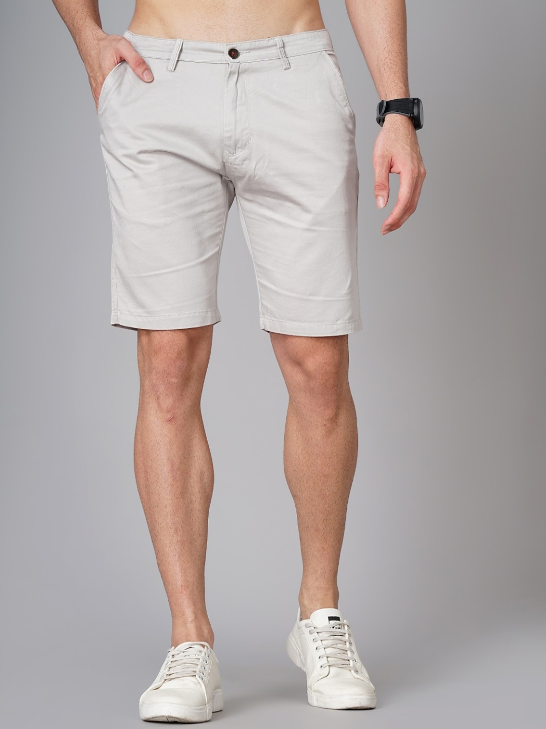 

PAUL STREET Men Mid-Rise Cotton Chino Shorts, Silver