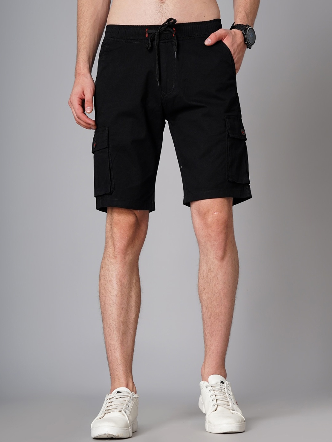 

PAUL STREET Men Cotton Cargo Shorts, Black